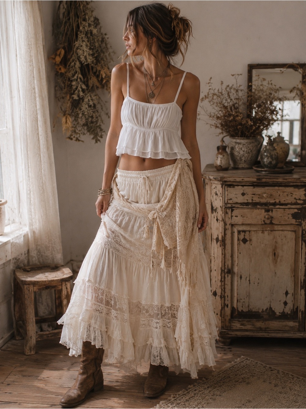 Altar’d State White Spaghetti Strap Crop Top SZ XS